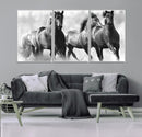 Black and White Wild Horses Wall Art Canvas | 3 Panel Large by MyGreatCanvas | Canvas Wall Art Prints | Photo Prints & Wall Decor