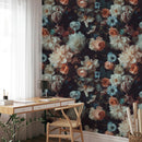 Moody Floral Wallpaper with Dark and Elegant Roses, Dahlias, and Anemones