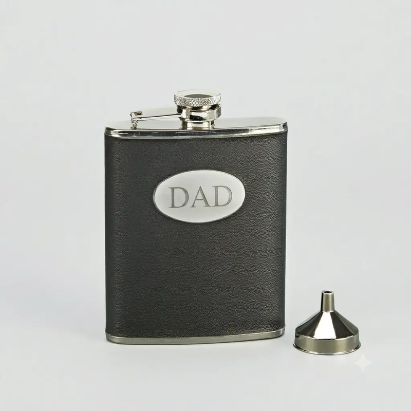 Black Leatherette Flask with Engraving Plate, photo 2 of 5