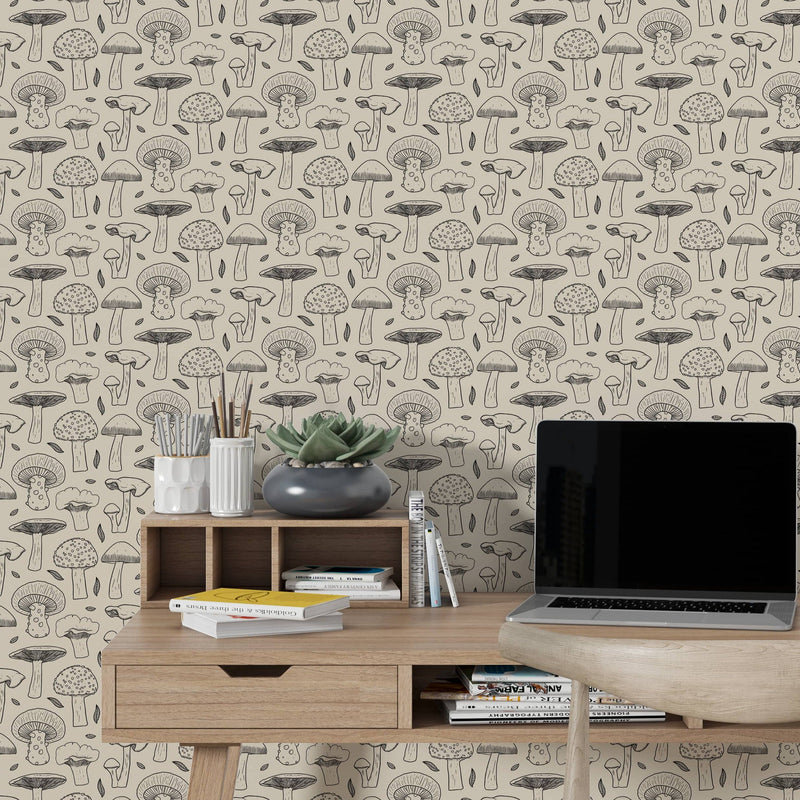 Pattern Mushroom Wallpaper - Black and White Wallpaper