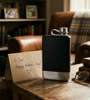 8 oz Black Stainless Steel Flask with Silver Bottom by creativegiftsdirect
