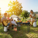 3 Pieces Folding Camping Table Stool Set with 2 Retractable LED Stools-Black by LJGDeals