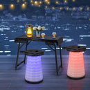 3 Pieces Folding Camping Table Stool Set with 2 Retractable LED Stools-Black by LJGDeals