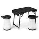 3 Pieces Folding Camping Table Stool Set with 2 Retractable LED Stools-Black by LJGDeals