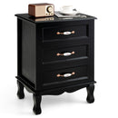 3 Drawers Nightstand with Solid Wood Legs for Living Room Bedroom-Black