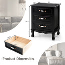 3 Drawers Nightstand with Solid Wood Legs for Living Room Bedroom-Black by LJGDeals