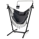 Height Adjustable Hammock Chair with Phone Holder and Side Pocket-Gray by LJGDeals