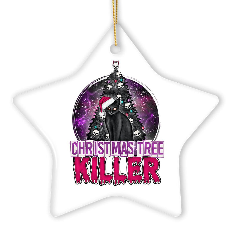 Black Cat Christmas Tree Killer Funny Emo Ornament, Spooky and Creepy Holiday Decor
