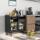 Kitchen Buffet Sideboard with Wine Rack and Sliding Door-Black by LJGDeals