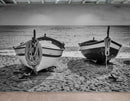 Black and White Nautical Theme Wallpaper Mural. Boat on Shore Wall Mural.