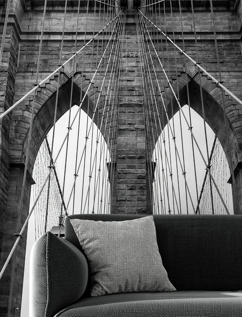 Black and White Brooklyn Bridge Wallpaper Mural. New York City Theme Decor.