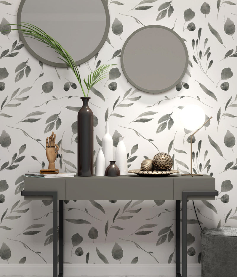 Black and White Watercolor Floral Wall Mural