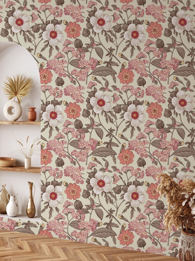 Vintage Flower Art Wallpaper Peel and Stick