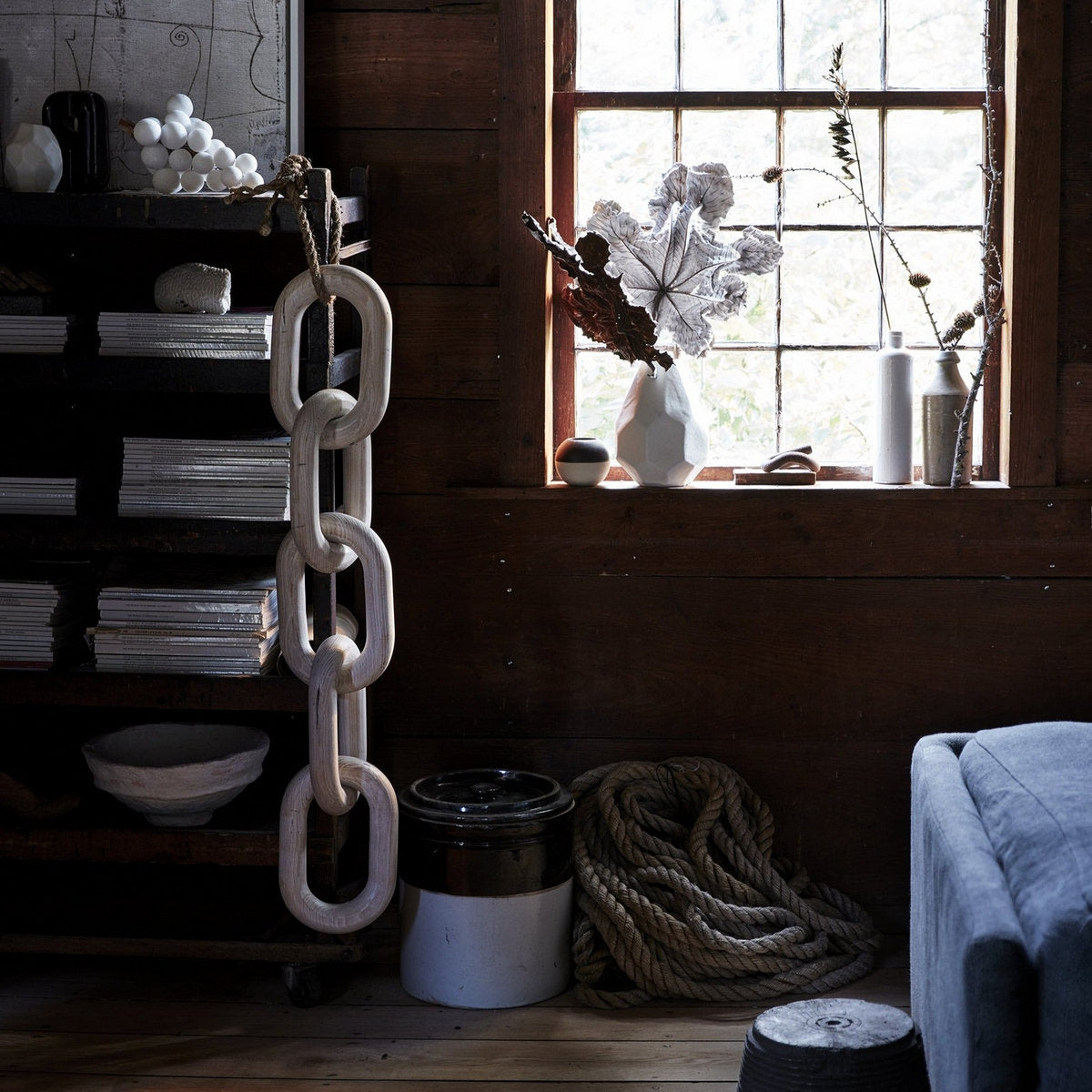 Pale Wood Chain, Large Link, installed in a room