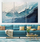 Blue Abstract Wave Ocean Wall Art Canvas Print – Modern