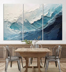 Blue Abstract Wave Ocean Wall Art Canvas Print – Modern