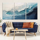 Blue Abstract Wave Ocean Wall Art Canvas Print – Modern