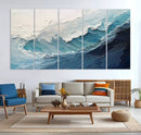 Blue Abstract Wave Ocean Wall Art Canvas Print – Modern