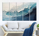 Blue Abstract Wave Ocean Wall Art Canvas Print – Modern