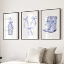 Trendy Blue Bows Girly Wall Art Set of 3 Print by Wall Art Set