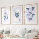 Blue Coquette Bows Wall Art Set of 3 Prints Decor by Wall Art Set