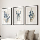 Beach House Wall Art Set. Blue Coral, Jellyfish, Shell by Wall Art Set
