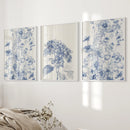 Chinoiserie Blue Flowers Watercolor Poster Decor by Wall Art Set