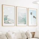 California Coastal Set of 3 Prints. Lifeguard, Surfers, Palms by Wall Art Set
