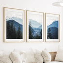 Navy Blue Mountain Forest Triptych. Nordic Landscape Art by Wall Art Set