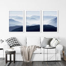 Blue Misty Mountain Scenery. Set of 3 Prints by Wall Art Set