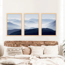 Blue Misty Mountain Scenery. Set of 3 Prints by Wall Art Set
