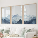 Blue Abstract Watercolor Mountain 3 Piece Decor by Wall Art Set