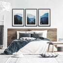 Navy Blue Mountain Forest Triptych. Nordic Landscape Art by Wall Art Set