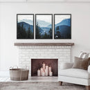 Navy Blue Mountain Forest Triptych. Nordic Landscape Art by Wall Art Set