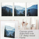 Navy Blue Mountain Forest Triptych. Nordic Landscape Art by Wall Art Set