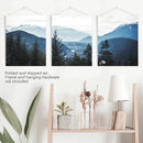 Navy Blue Mountain Forest Triptych. Nordic Landscape Art by Wall Art Set