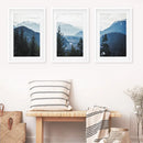 Navy Blue Mountain Forest Triptych. Nordic Landscape Art by Wall Art Set