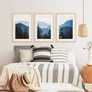 Navy Blue Mountain Forest Triptych. Nordic Landscape Art by Wall Art Set