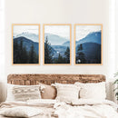 Navy Blue Mountain Forest Triptych. Nordic Landscape Art by Wall Art Set