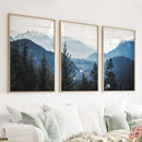 Navy Blue Mountain Forest Triptych. Nordic Landscape Art by Wall Art Set