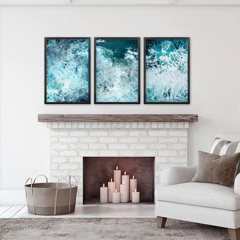 3 Piece Blue Minimalist Ocean Waves Large Wall Decor