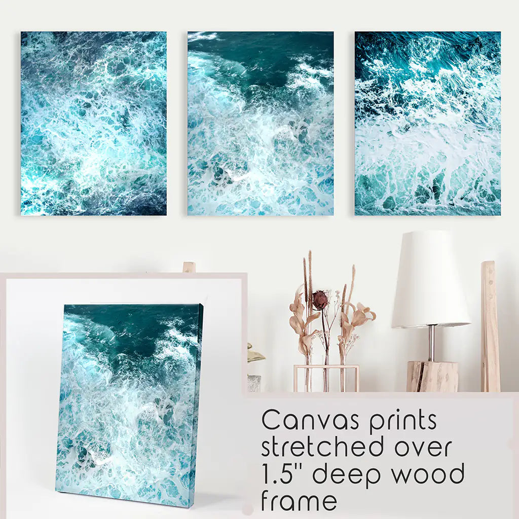3 Piece Blue Minimalist Ocean Waves Large Wall Decor, photo 9 of 13