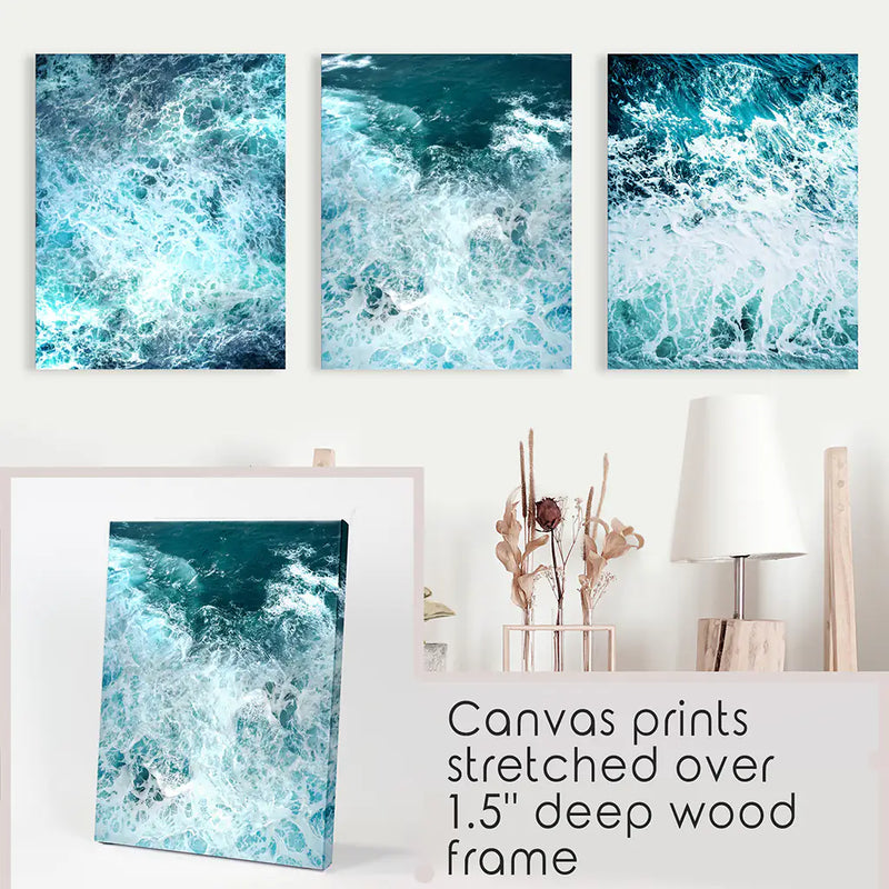 3 Piece Blue Minimalist Ocean Waves Large Wall Decor