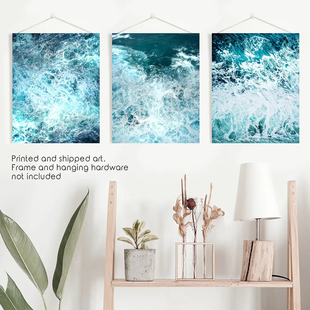 3 Piece Blue Minimalist Ocean Waves Large Wall Decor, photo 10 of 13