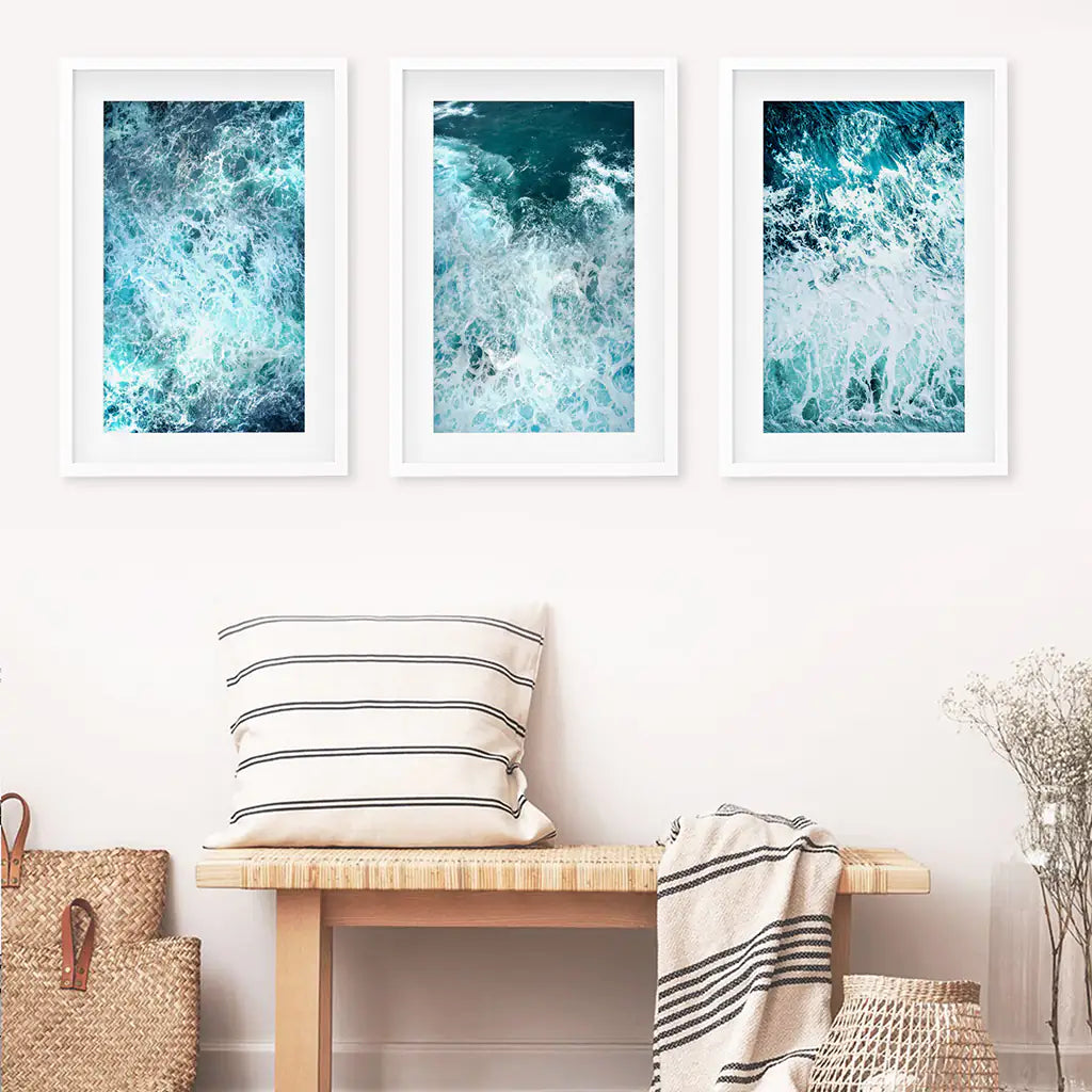3 Piece Blue Minimalist Ocean Waves Large Wall Decor, photo 5 of 13