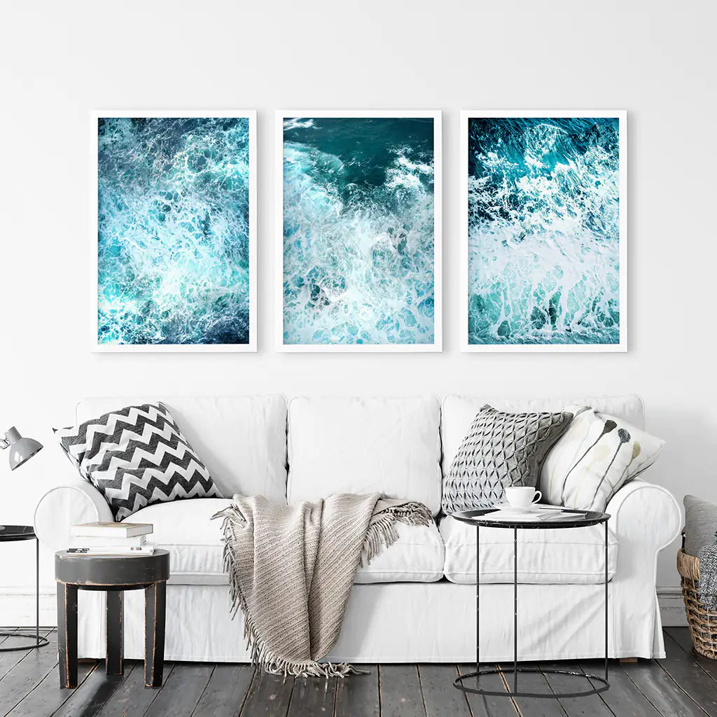 3 Piece Blue Minimalist Ocean Waves Large Wall Decor, photo 2 of 13