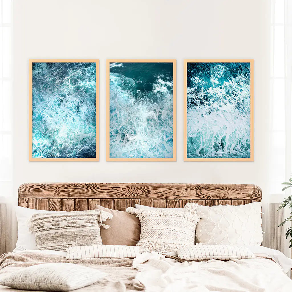 3 Piece Blue Minimalist Ocean Waves Large Wall Decor, photo 8 of 13