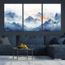 Blue Orange Abstract Mountain Wall Art