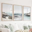3 Piece Coastal Seascape Set. Blue Waves, Rocky Beach by Wall Art Set