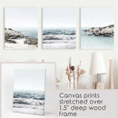 3 Piece Coastal Seascape Set. Blue Waves, Rocky Beach